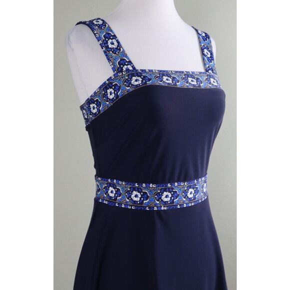 JUDE CONNALLY $168 Smooth Stretch Navy Floral Tile Trim Tank Dress Size XS - Picture 3 of 6